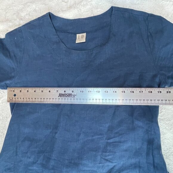 Len Ok Women's Large Oversized 3/4 Sleeve Belted Linen Long Dress Blue Pockets - Picture 6 of 9